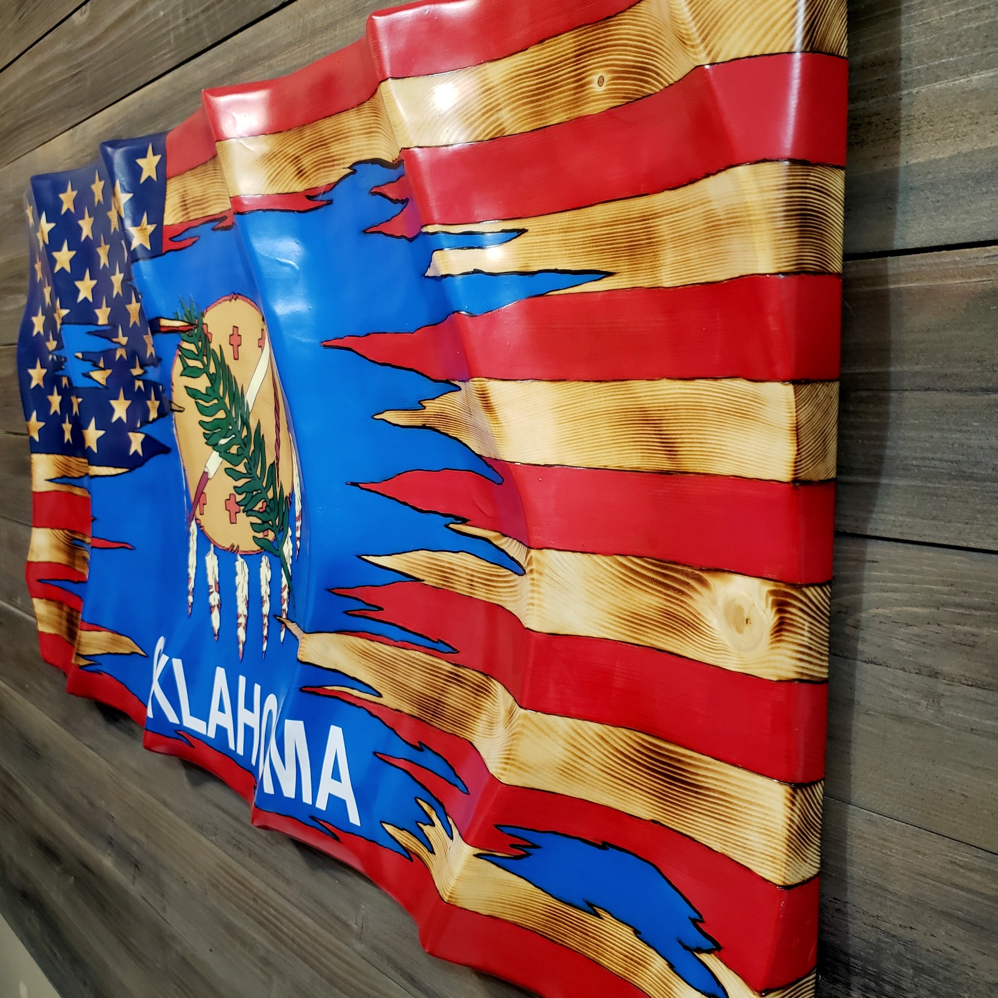 Oklahoma Torn Flag — Angled View